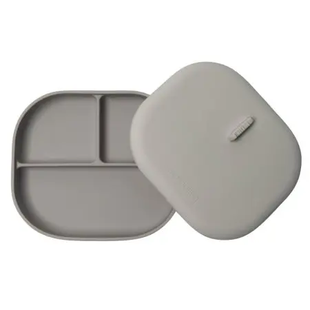 Silicone Divided Plate with Lid - Silver Grey