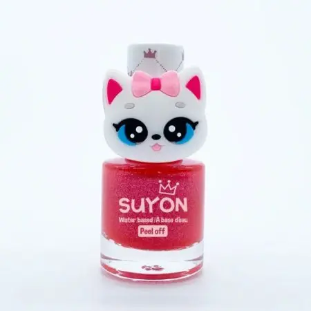 Peel Off Nail Polish Shimmer Pink with Kitty Ring