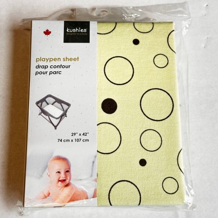 Kushies Flannel Playpen Fitted Sheet - Green Bubbles