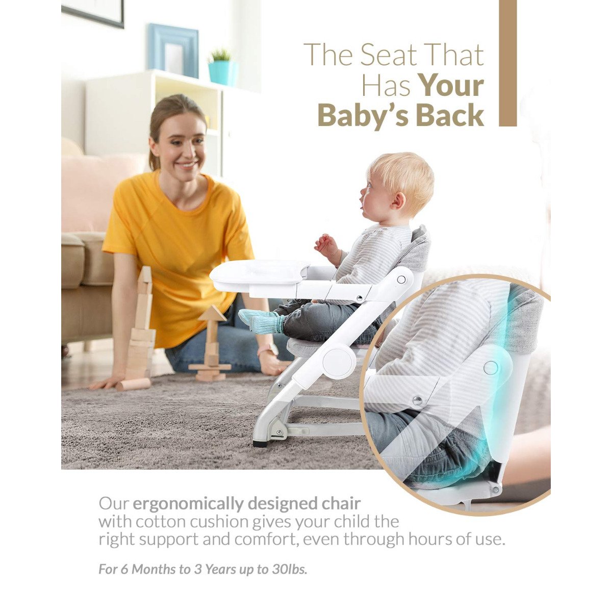 Booster White with Seat Pad - Shadow Grey
