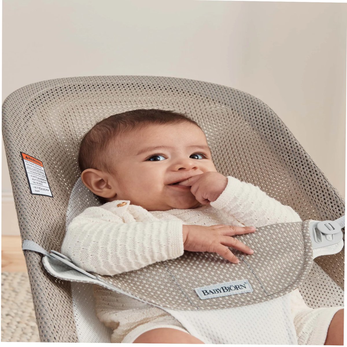 Bouncer Balance Soft, Light Gray Frame - Mesh, Gray Beige/White