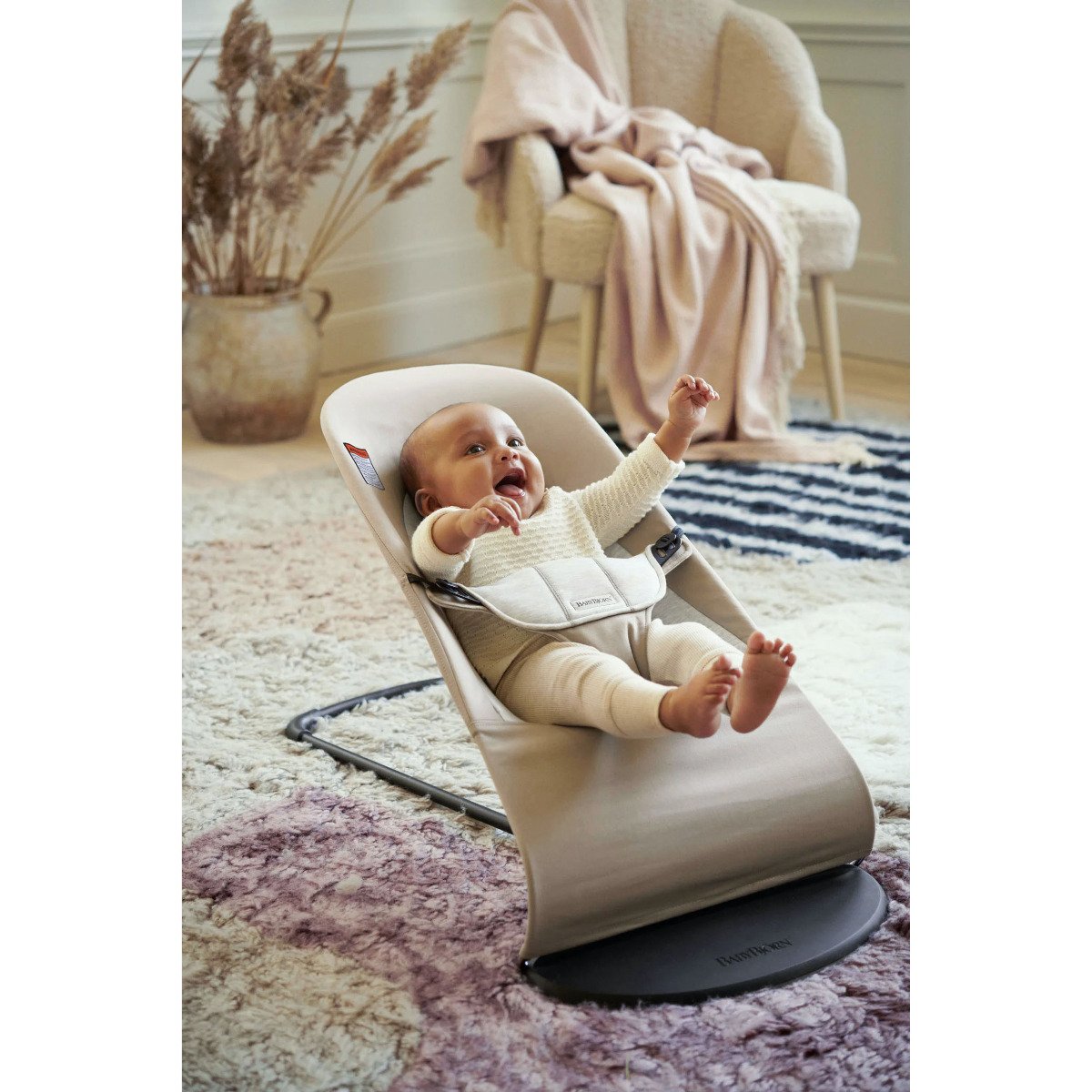 Bouncer Balance Soft- Cotton/Jersey - Beige/Gray - Black Frame