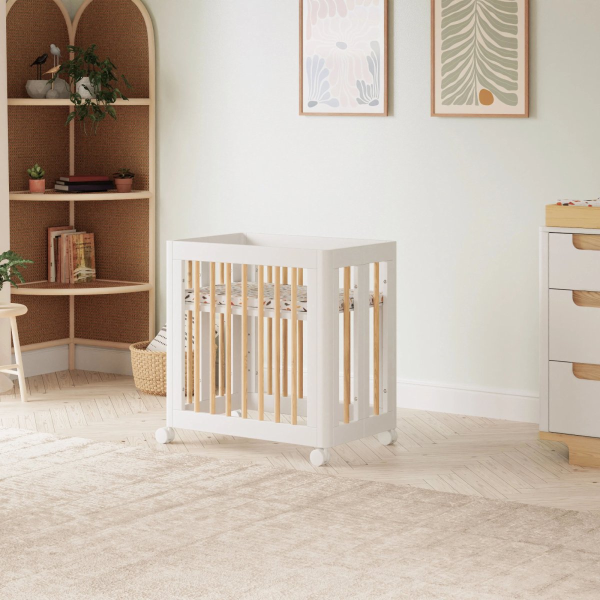 Yuzu 8 in 1 Convertible Crib with All Stages Conversion Kit - White/Natural