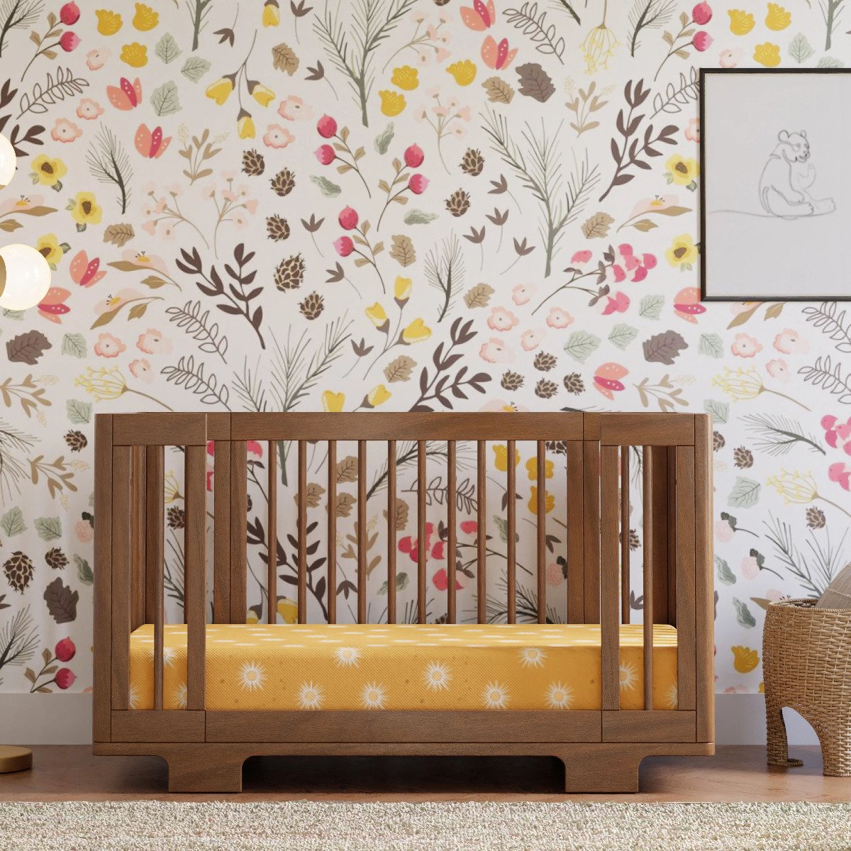 Yuzu 8-In-1 Convertible Crib with Toddler Conversion Kit - Natural Walnut