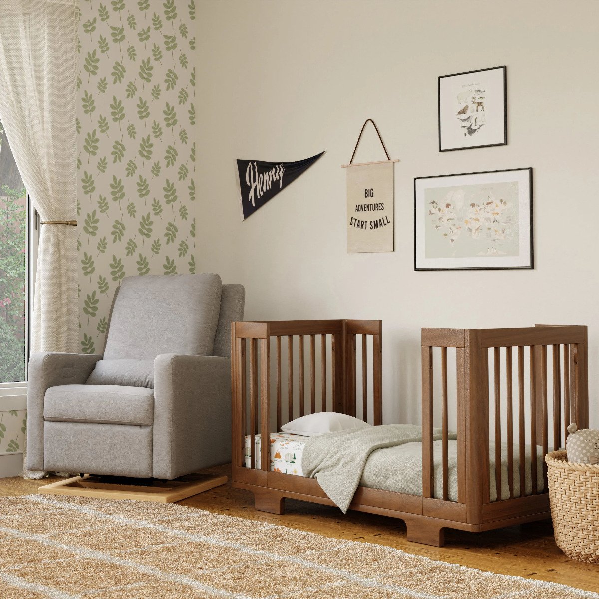 Yuzu 8-In-1 Convertible Crib with Toddler Conversion Kit - Natural Walnut