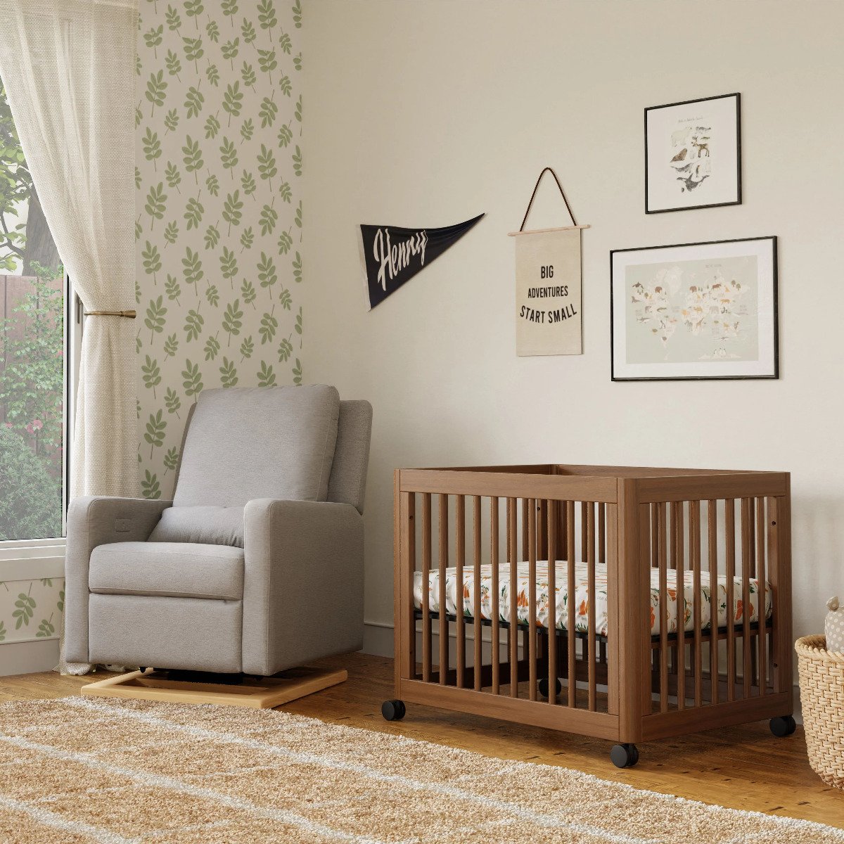 Yuzu 8-In-1 Convertible Crib with Toddler Conversion Kit - Natural Walnut