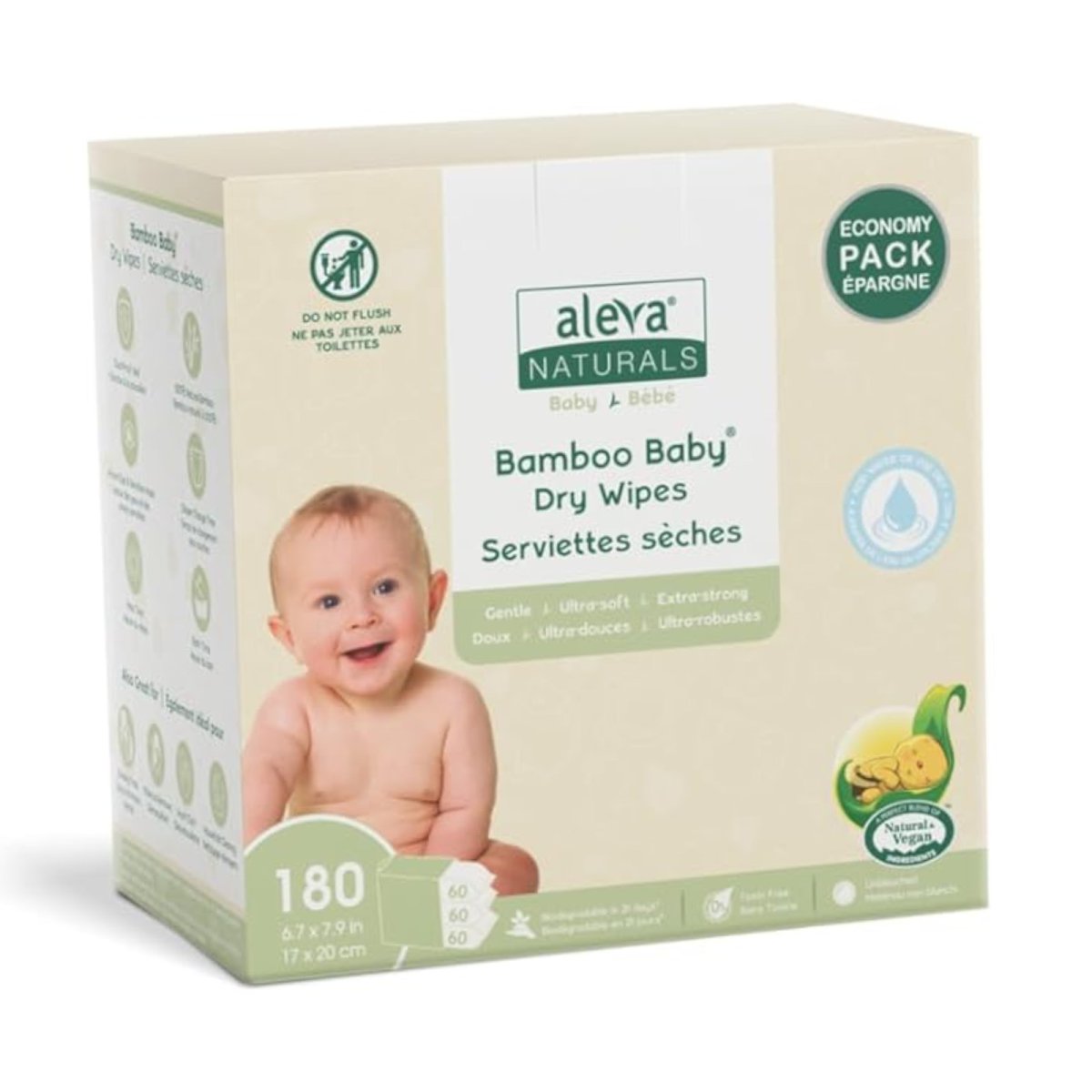Bamboo Baby Dry Wipes Value Pack 180ct