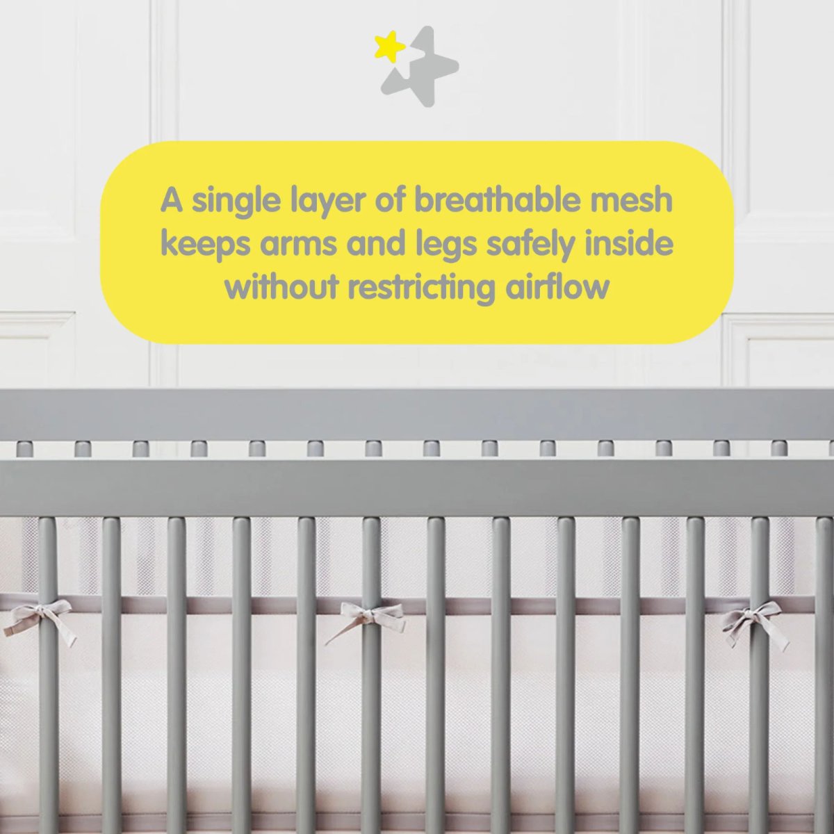 Mesh Crib Liner - Light Grey Star