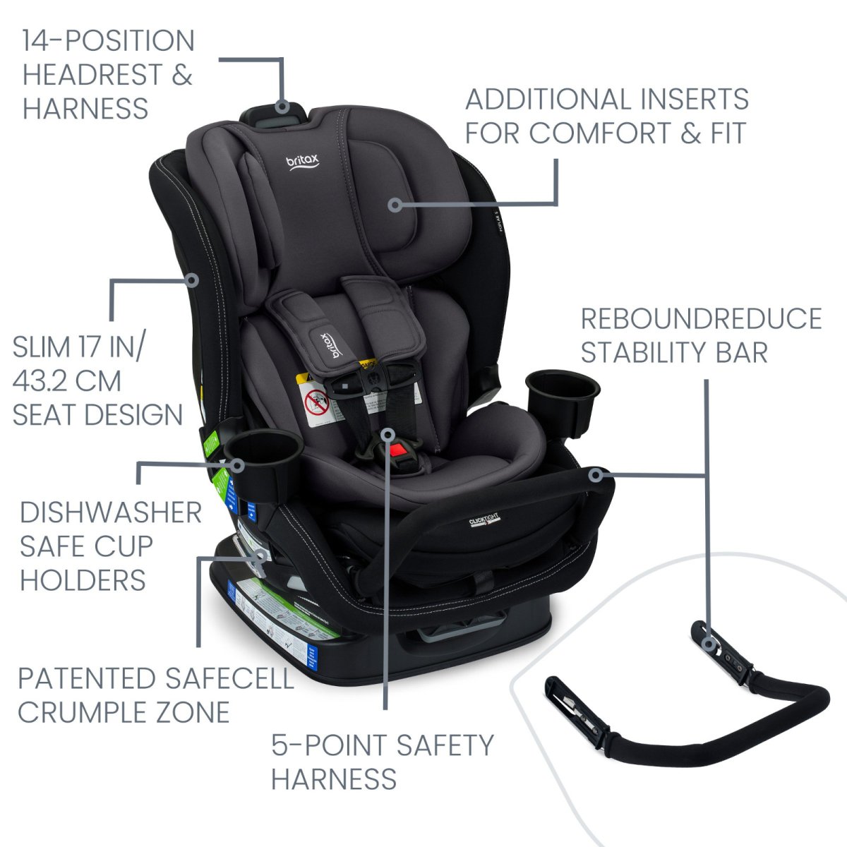 Poplar S Convertible Car Seat - Stone Onyx