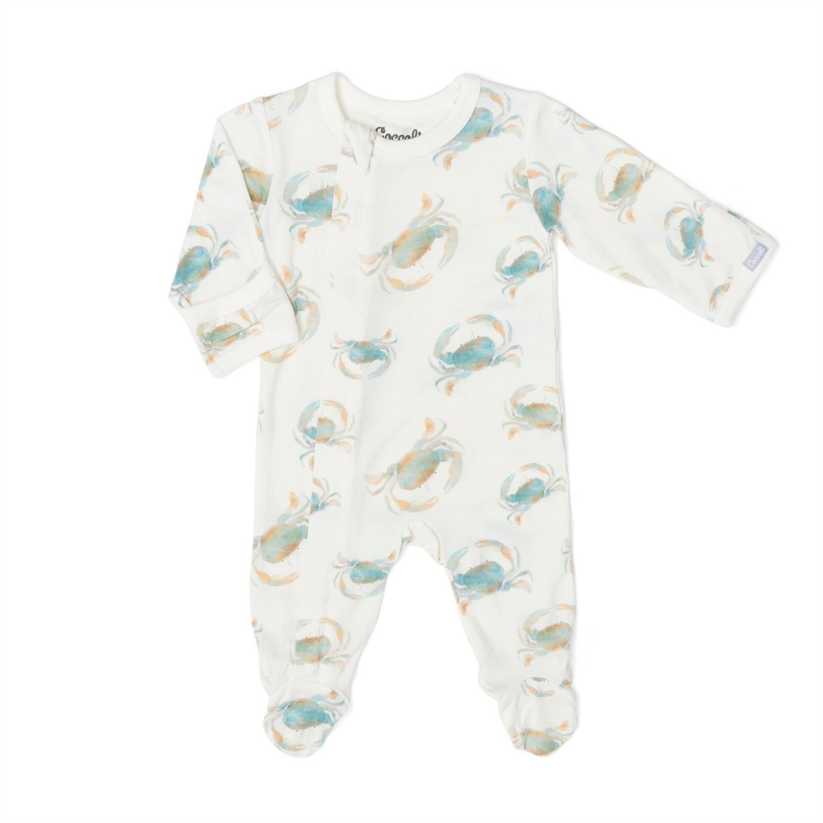Modal Zipper Footie - Crabs on Cream