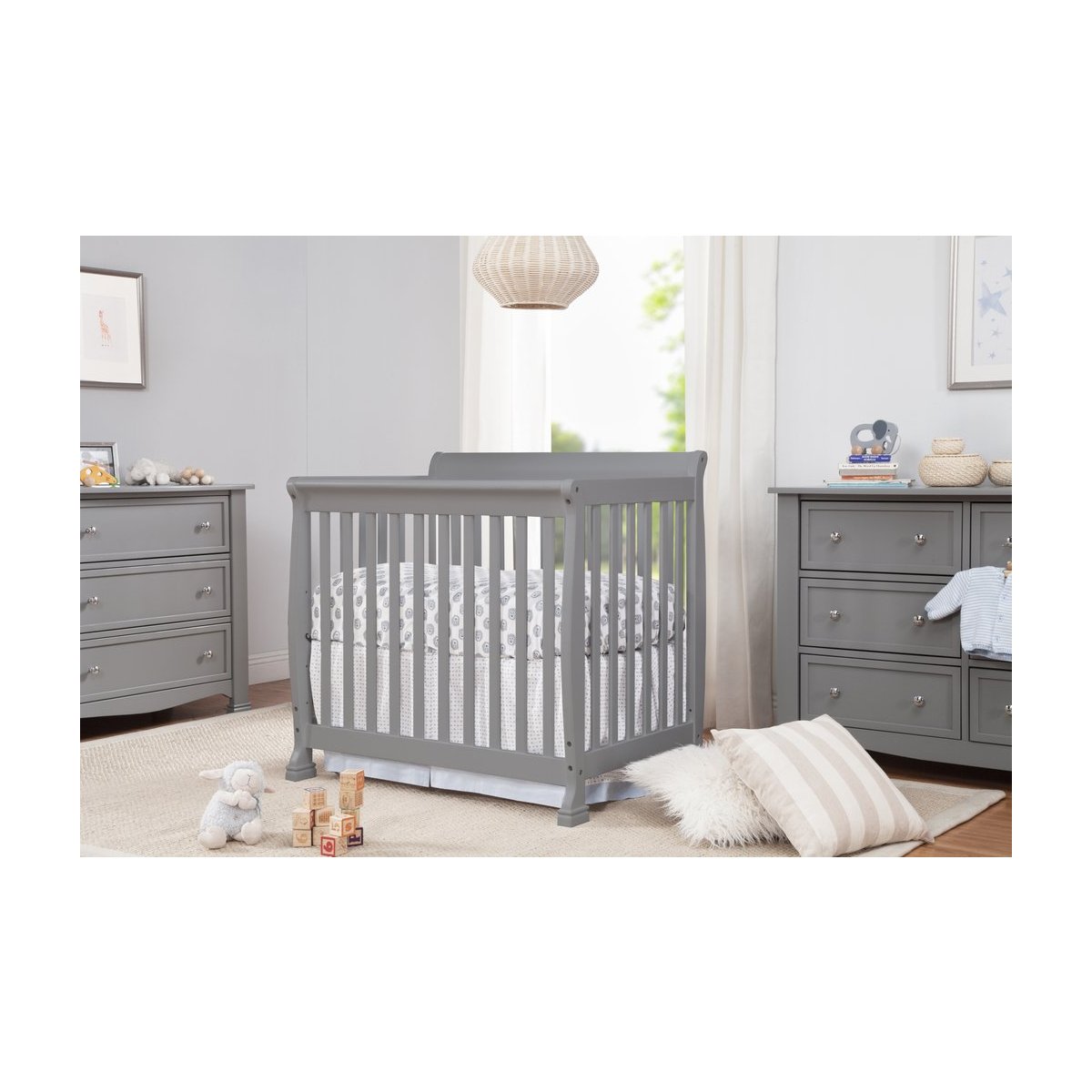 Kalani 4 In 1 Convertible Mini Crib - Grey