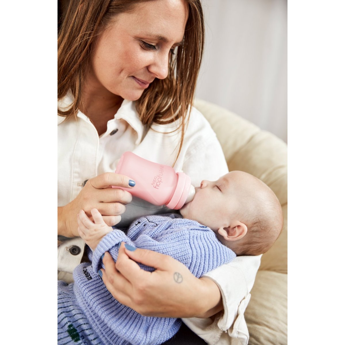 Glass Baby Bottle (150mL) - Rose Pink