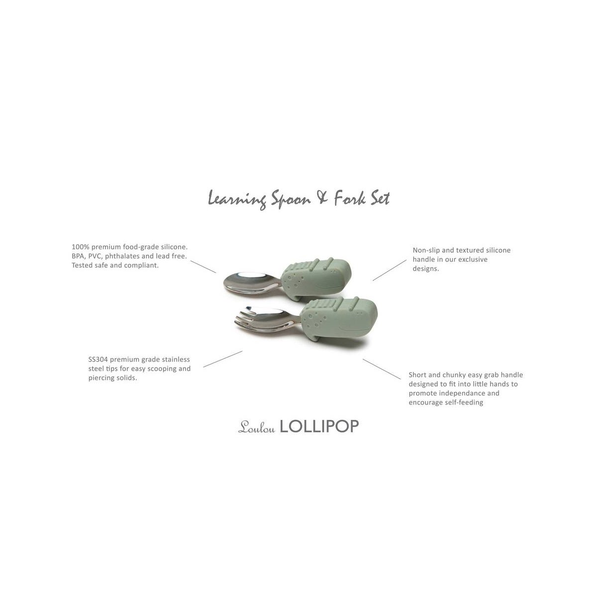 Learning Spoon/Fork Set - Alligator/Sage