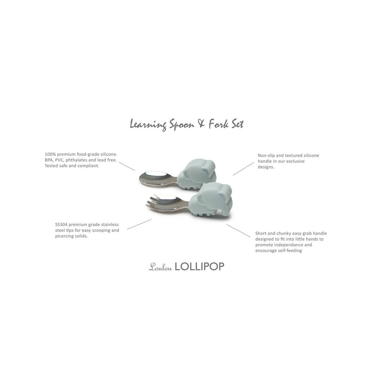 Learning Spoon/Fork Set - Elephant/Blue