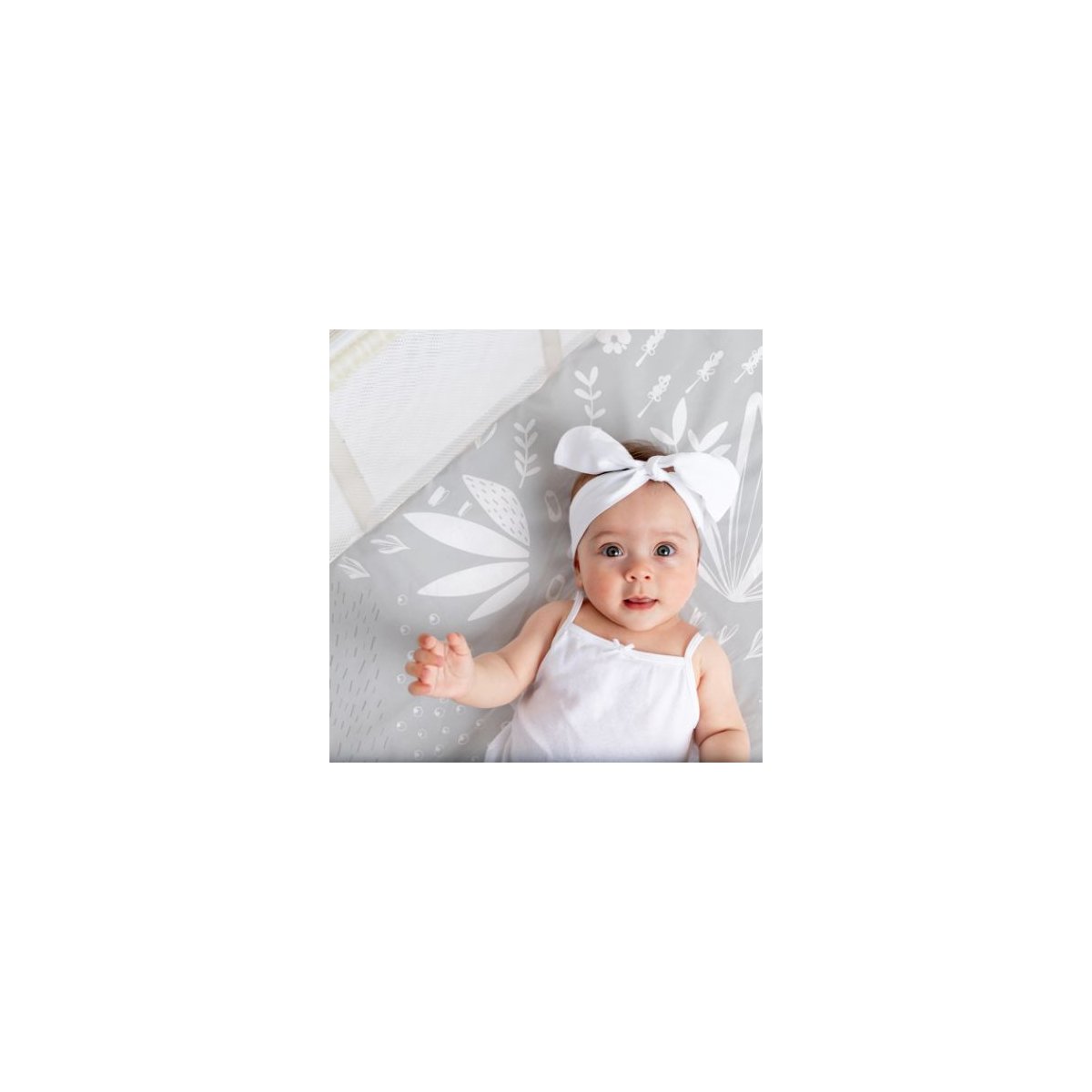 Percale Playard Sheet Printed - Bunny Grey