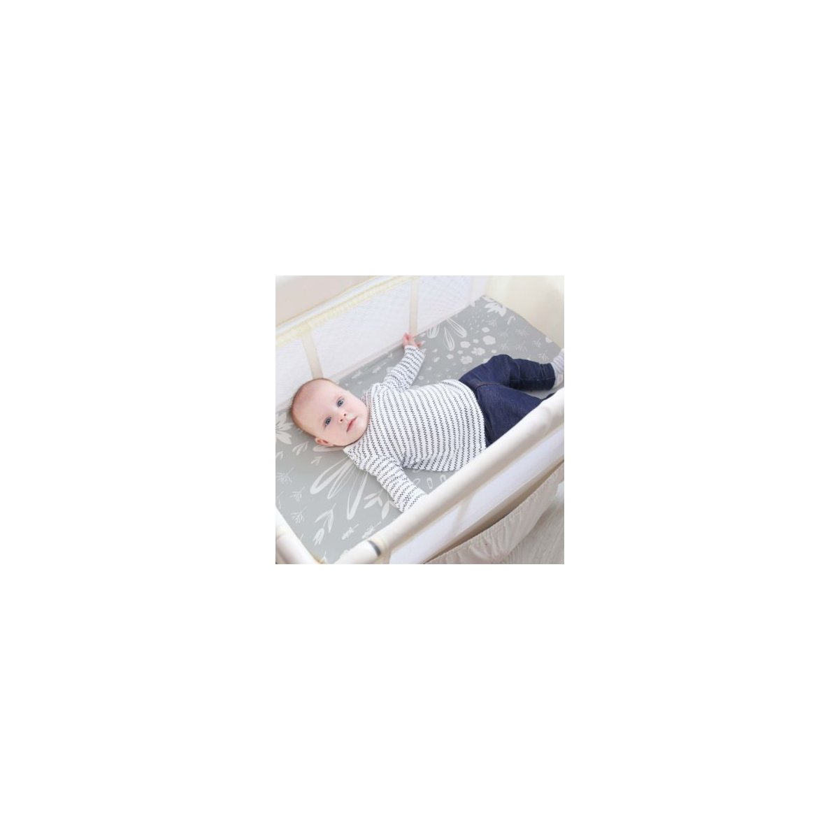 Percale Playard Sheet Printed - Bunny Grey