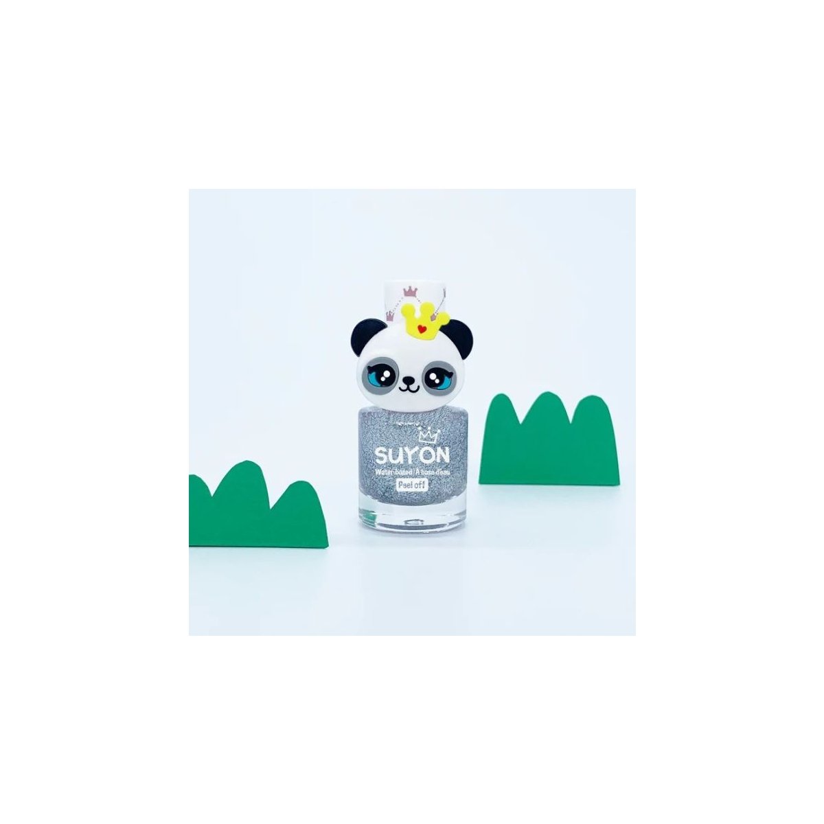 Peel Off Nail Polish Glitter Silver with Panda Ring