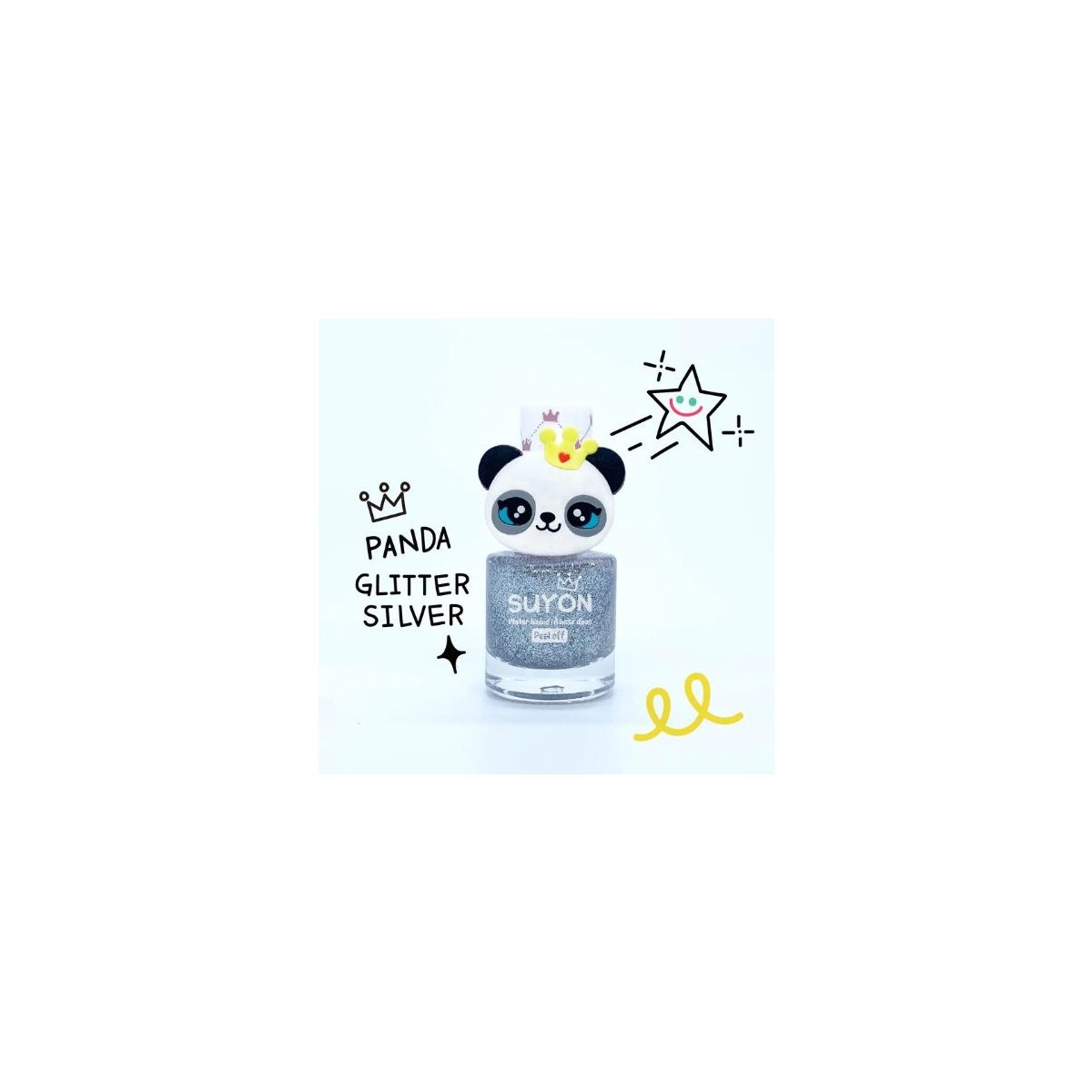 Peel Off Nail Polish Glitter Silver with Panda Ring