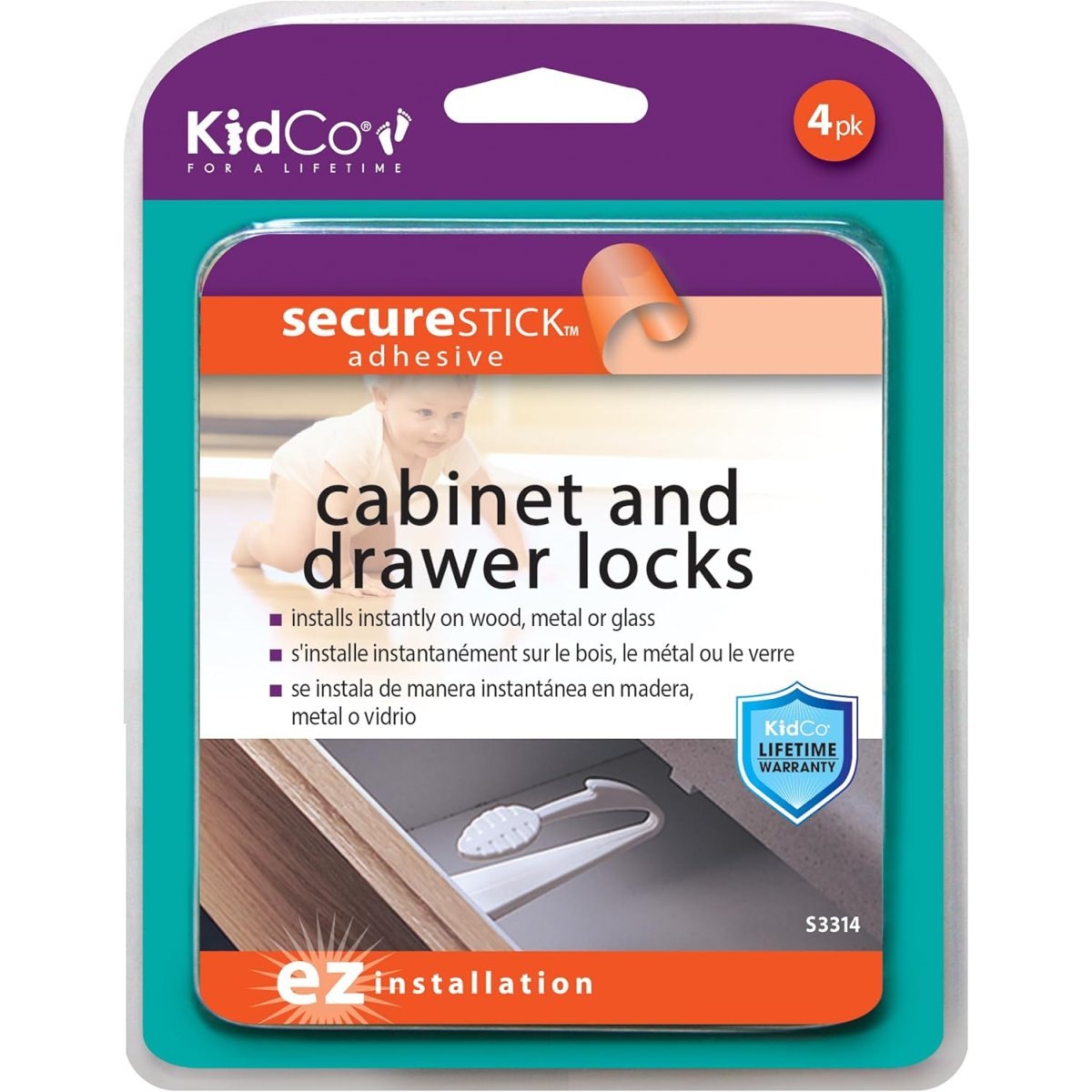 Adhesive Mount Cabinet & Drawer Lock - 4 Pack