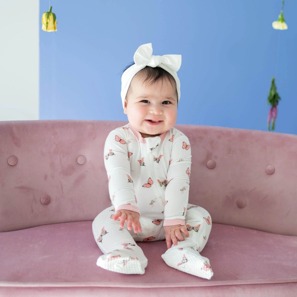 Printed Zippered Footie - Butterfly