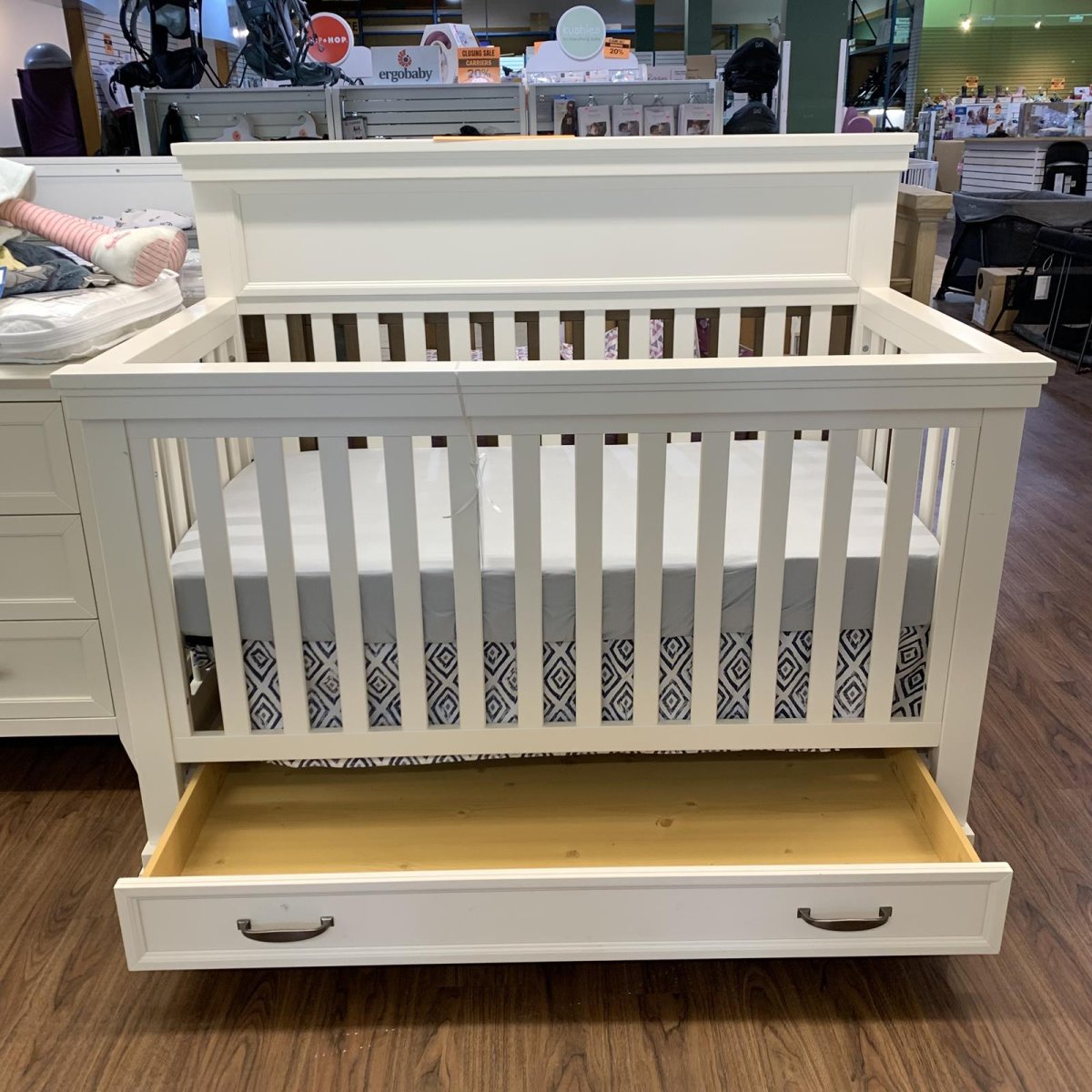 Langford 4 in 1 Crib with Storage Drawer - Warm White Open Box