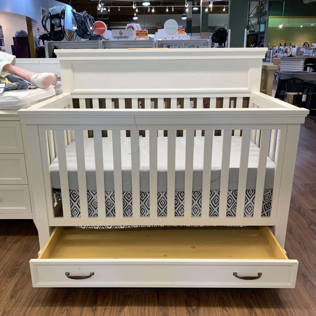 Langford 4 in 1 Crib with Storage Drawer - Warm White Open Box