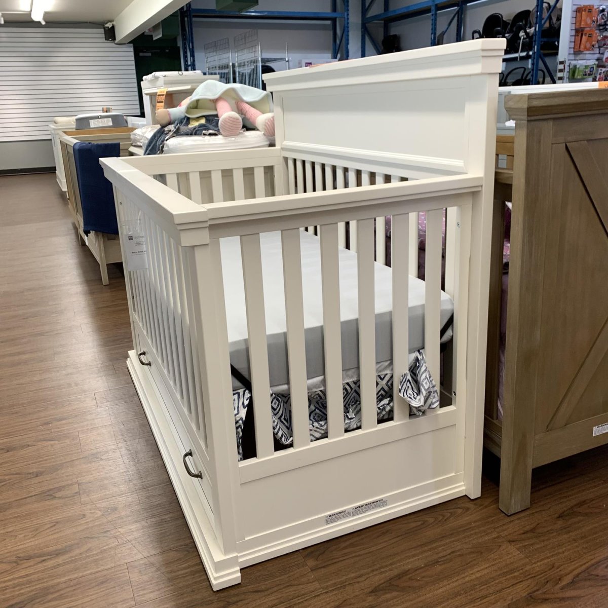 Langford 4 in 1 Crib with Storage Drawer - Warm White Open Box