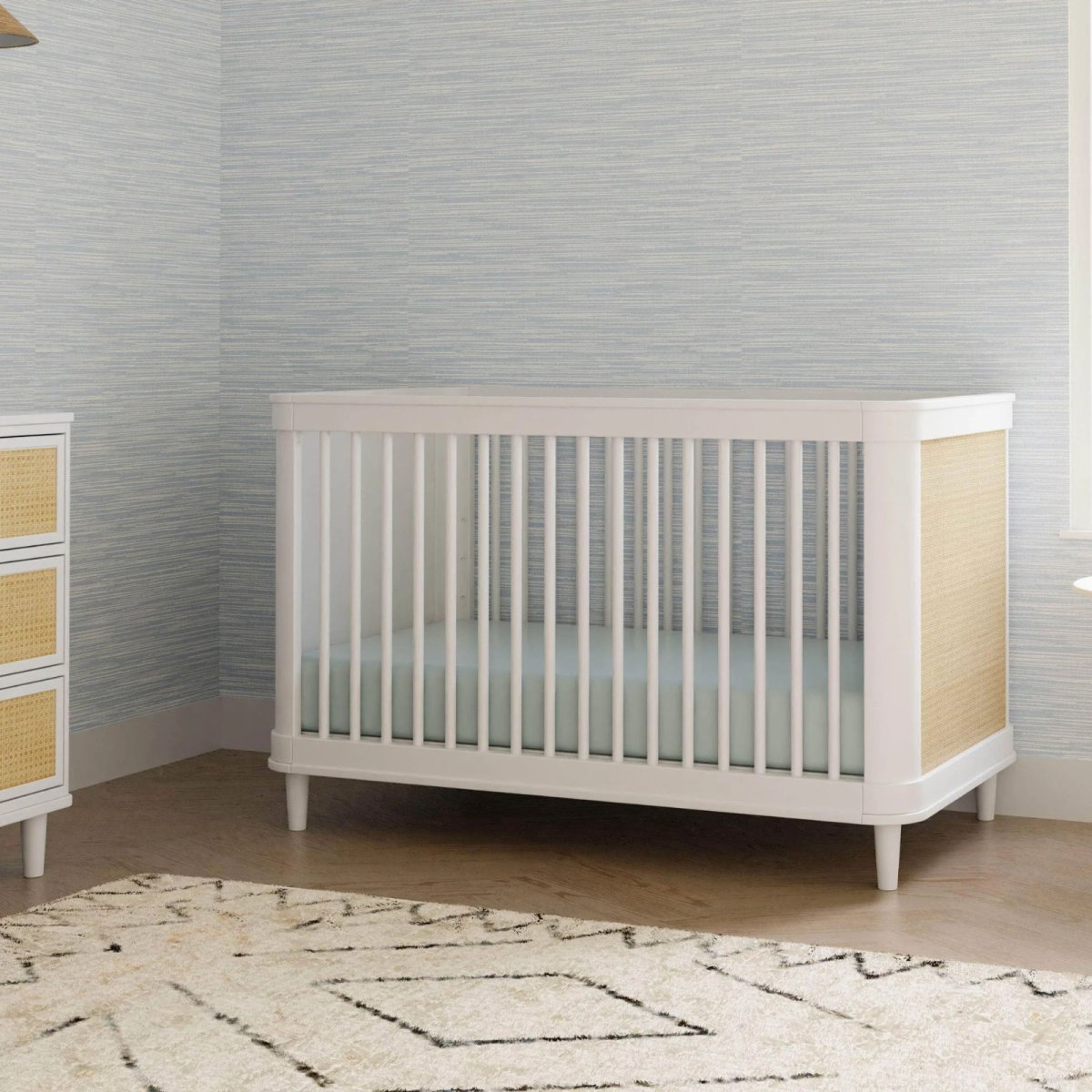 Marin with Cane 3-in-1 Convertible Crib - Warm White with Honey Cane