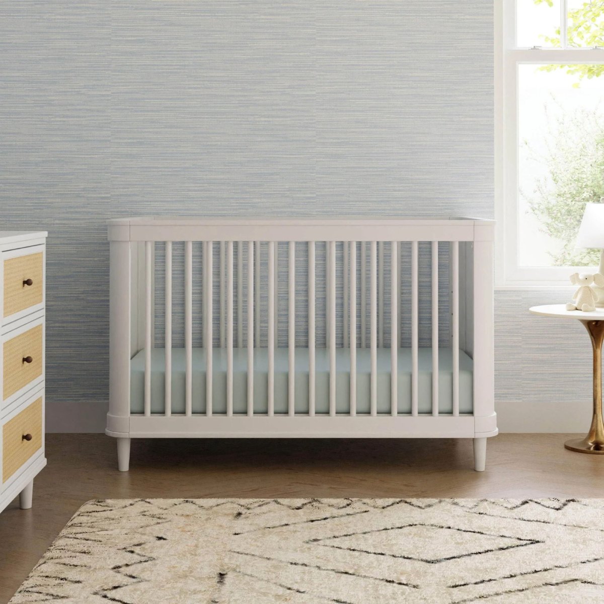 Marin with Cane 3-in-1 Convertible Crib - Warm White with Honey Cane
