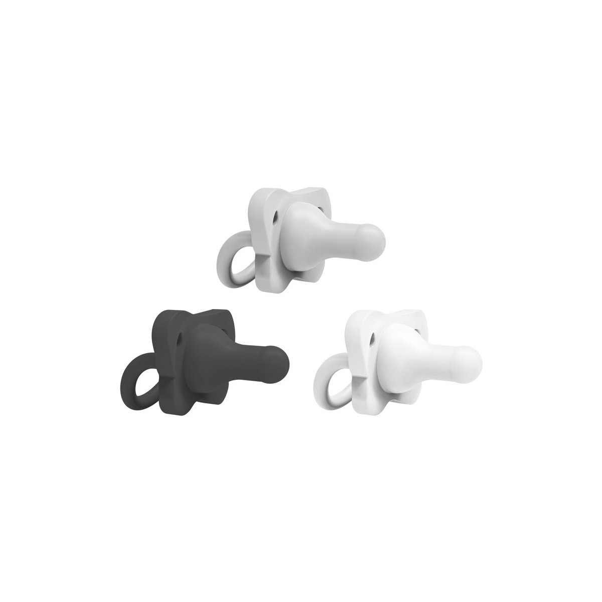HappyPaci One-Piece Silicone Pacifier 3 Pack - Gray/Black/White
