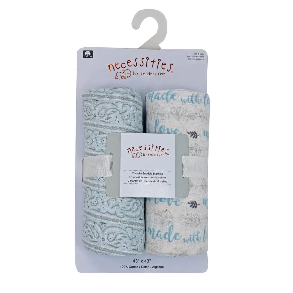 2 Pack Muslin Swaddle Blankets - Blue