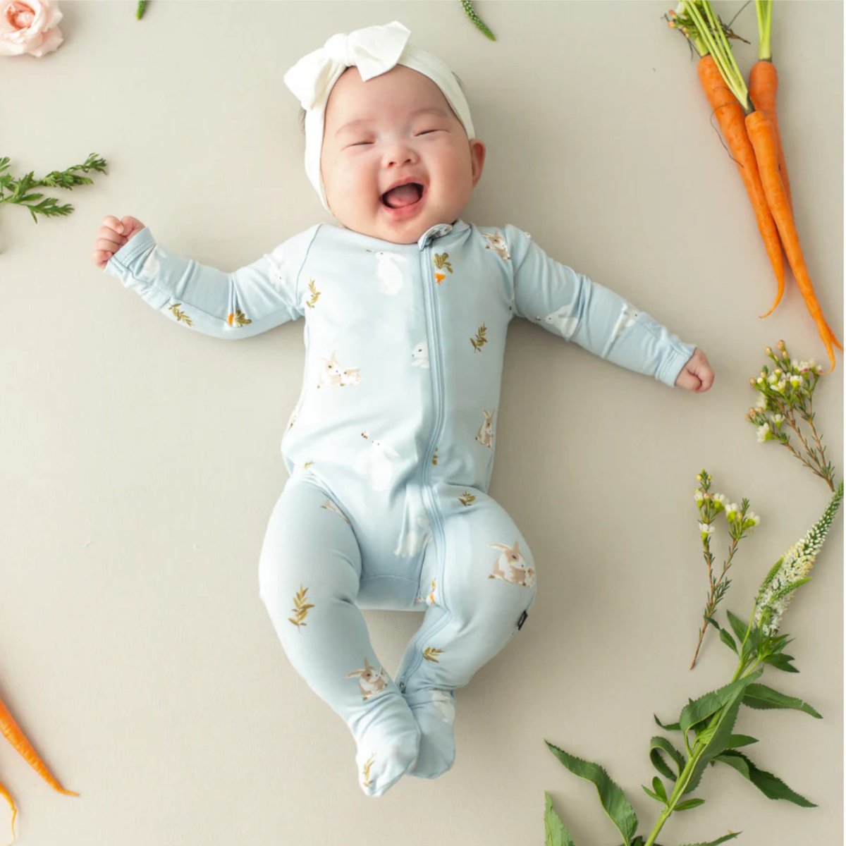 Printed Zippered Footie - Ice Rabbit