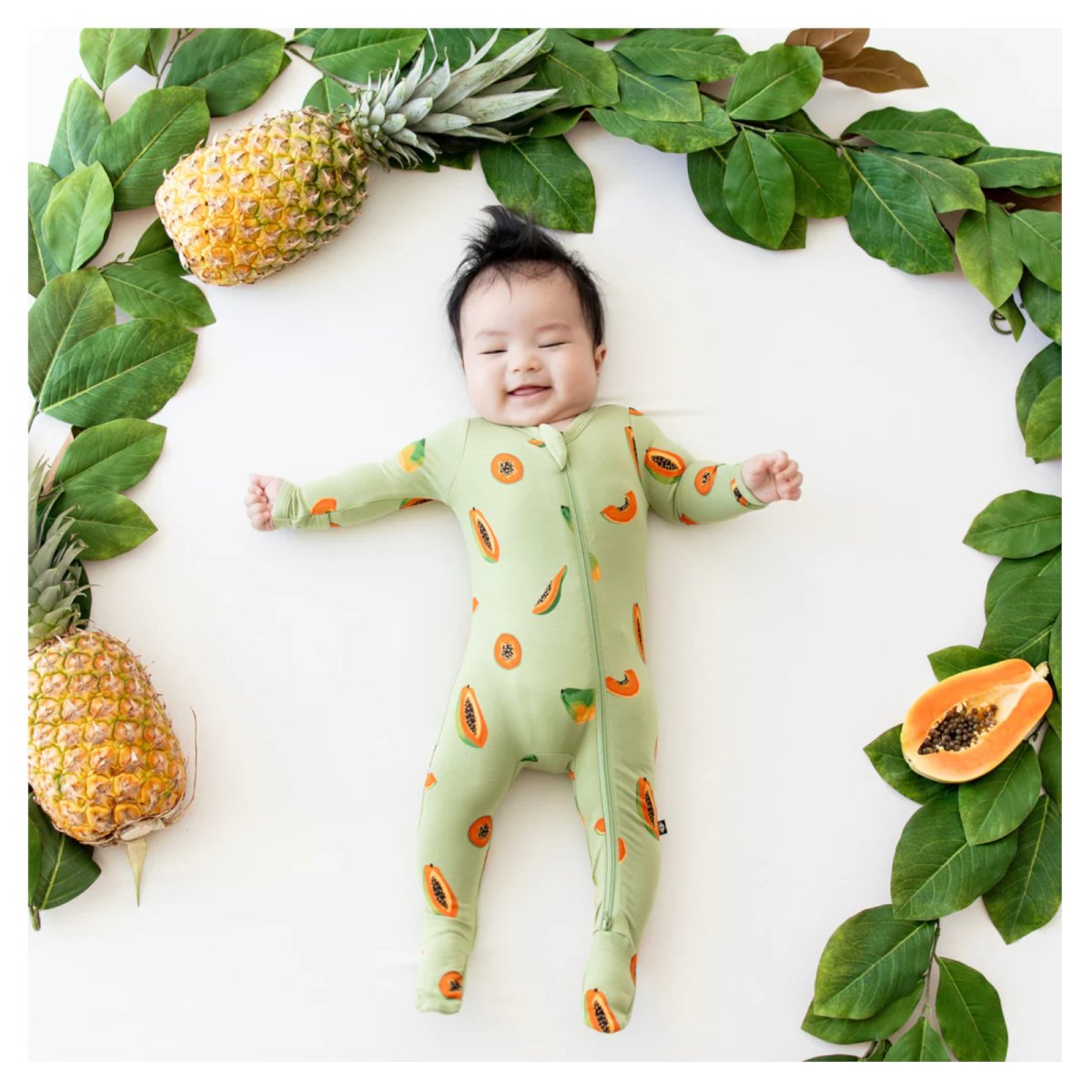 Printed Zippered Footie - Papaya
